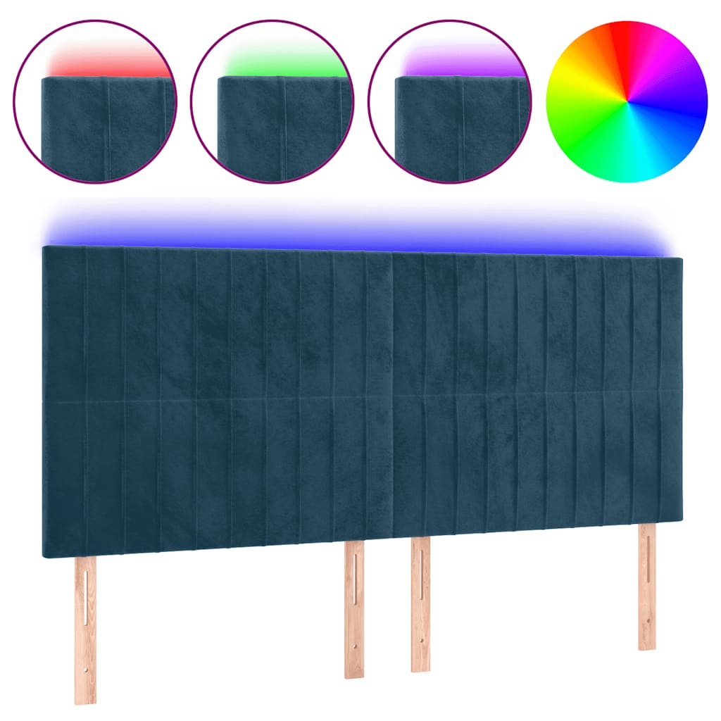 sengegavl med LED-lys 160x5x118/128 cm fløjl mørkeblå