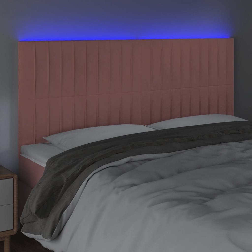 sengegavl med LED-lys 160x5x118/128 cm fløjl lyserød