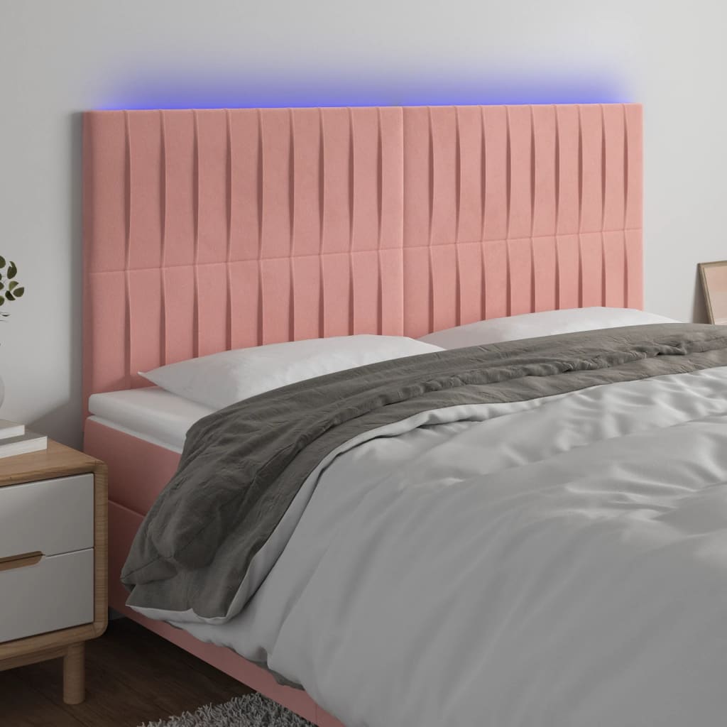 sengegavl med LED-lys 160x5x118/128 cm fløjl lyserød