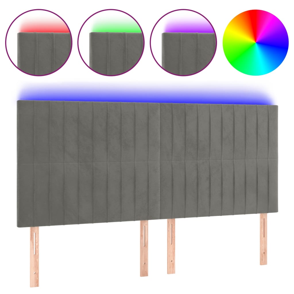 sengegavl med LED-lys 180x5x118/128 cm fløjl lysegrå