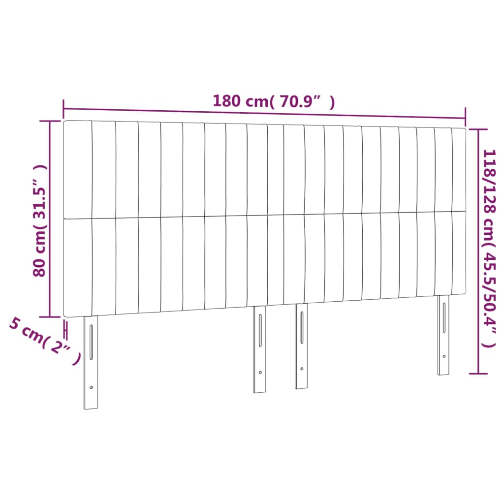 sengegavl med LED-lys 180x5x118/128 cm fløjl lysegrå