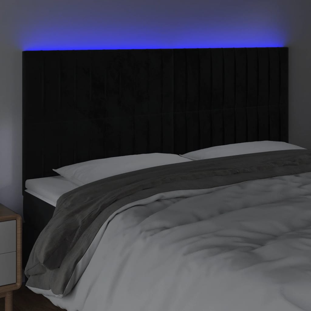 sengegavl med LED-lys 180x5x118/128 cm fløjl sort