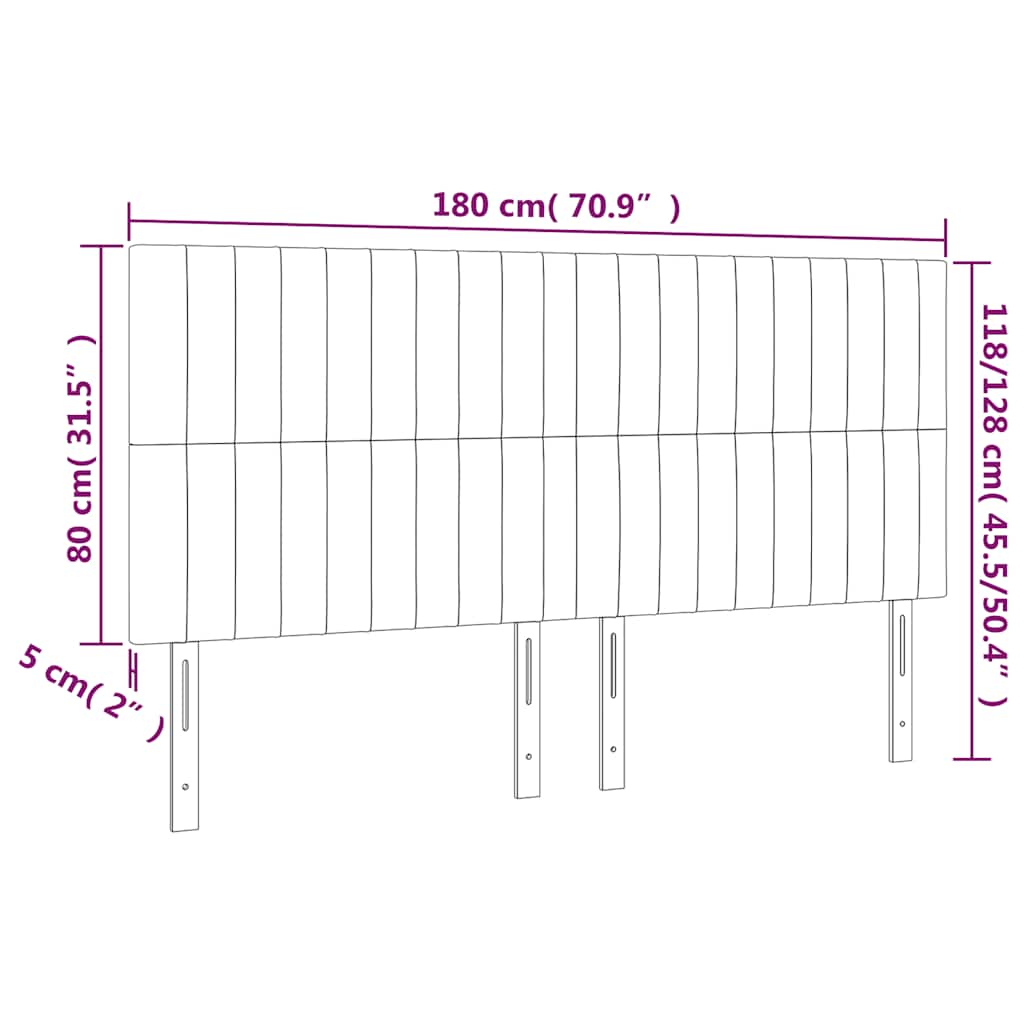 sengegavl med LED-lys 180x5x118/128 cm fløjl mørkeblå