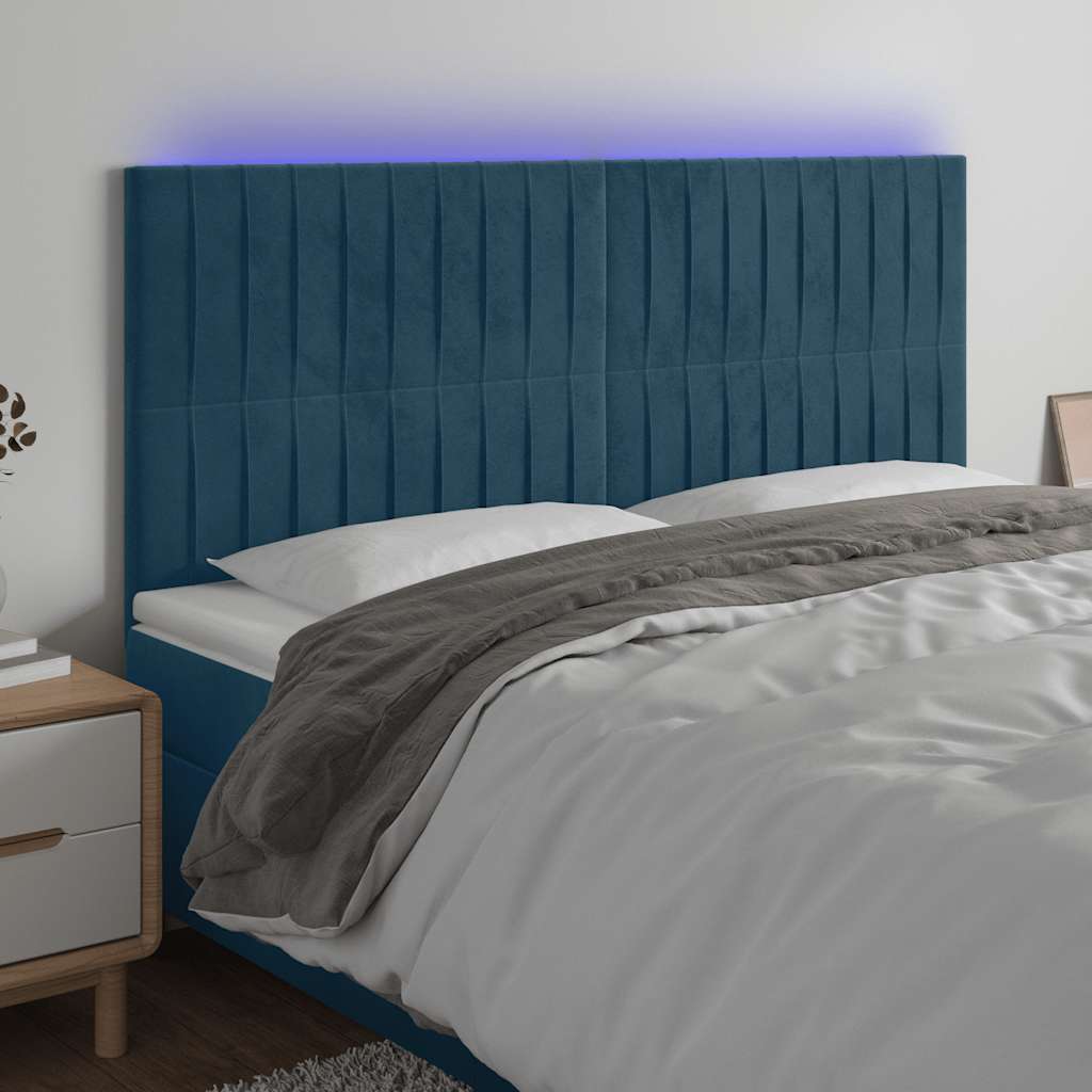 sengegavl med LED-lys 180x5x118/128 cm fløjl mørkeblå
