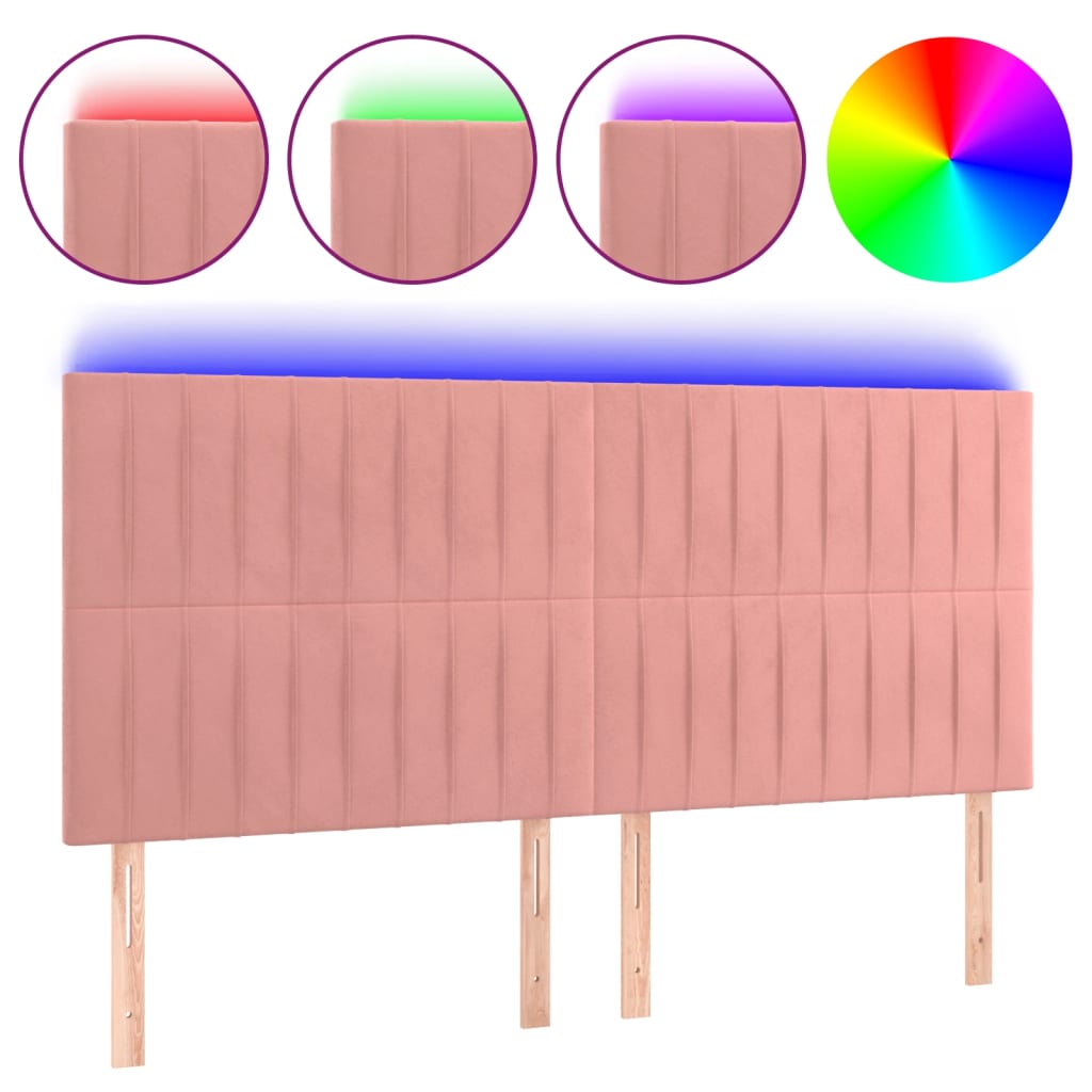 sengegavl med LED-lys 180x5x118/128 cm fløjl lyserød