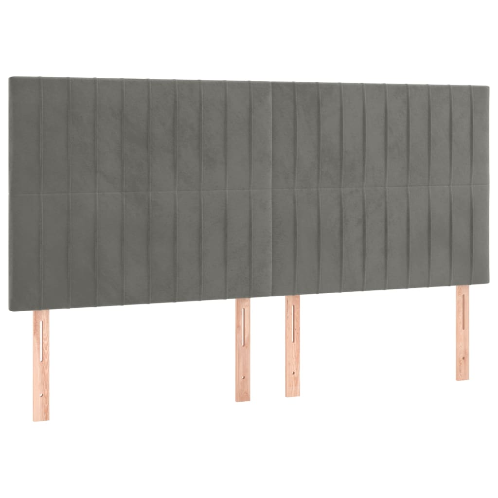 sengegavl med LED-lys 200x5x118/128 cm fløjl lysegrå