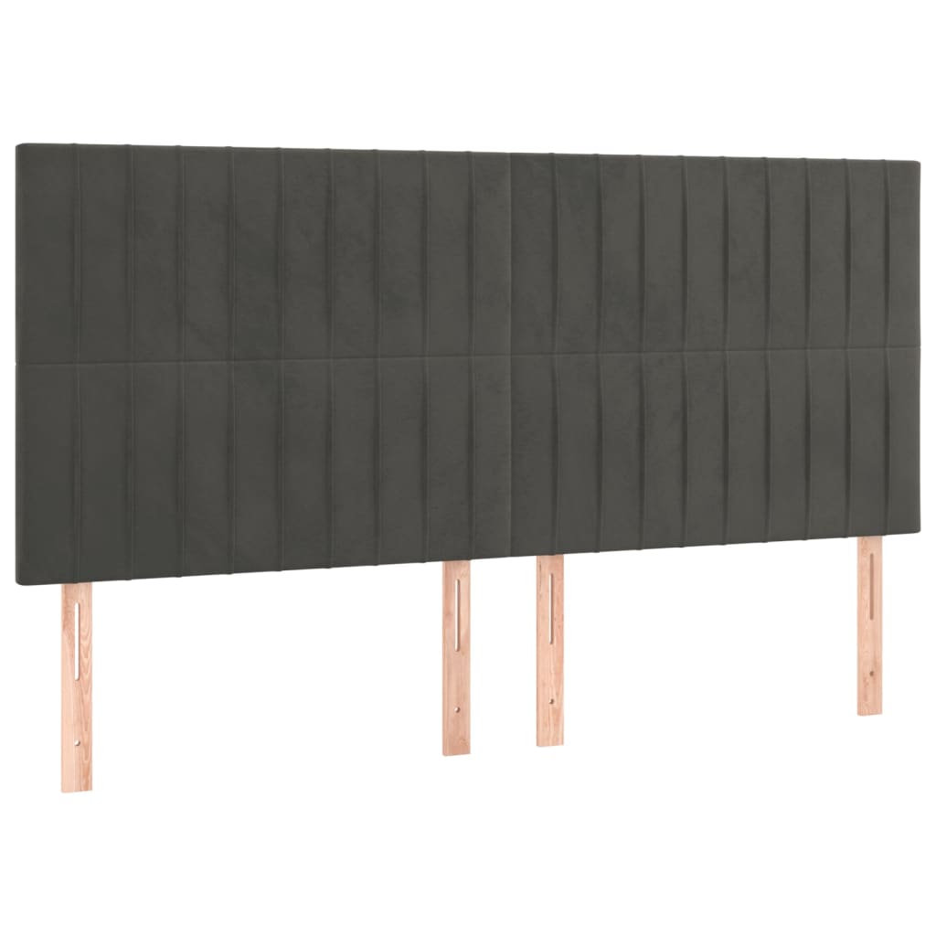 sengegavl med LED-lys 200x5x118/128 cm fløjl mørkegrå