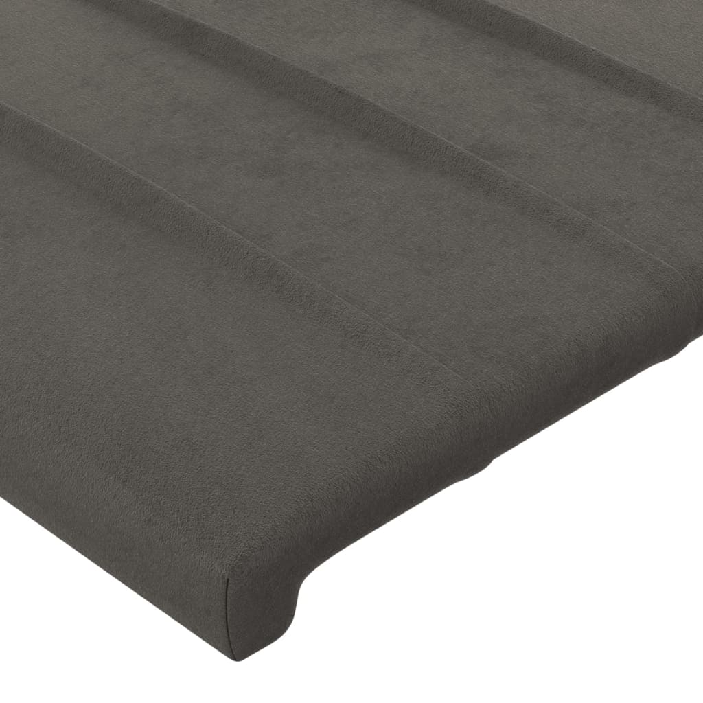 sengegavl med LED-lys 200x5x118/128 cm fløjl mørkegrå