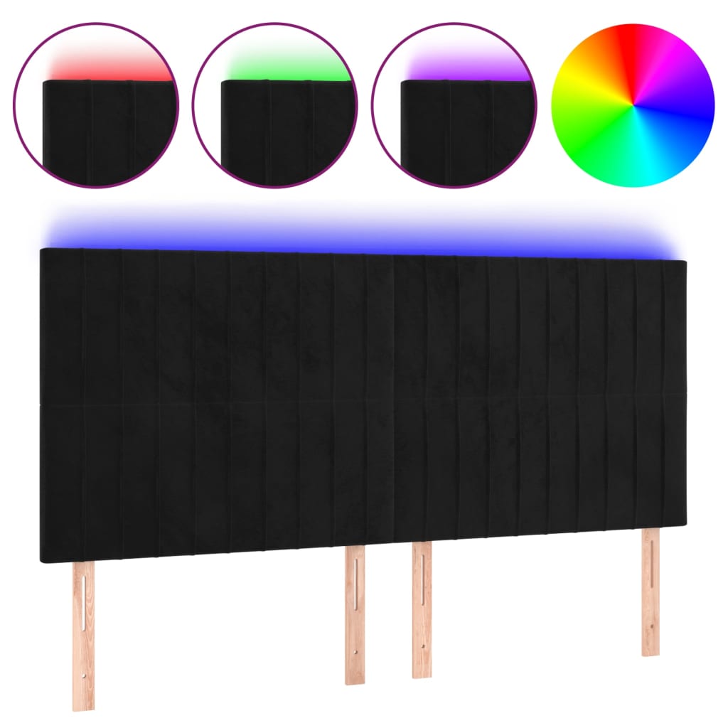 sengegavl med LED-lys 200x5x118/128 cm fløjl sort