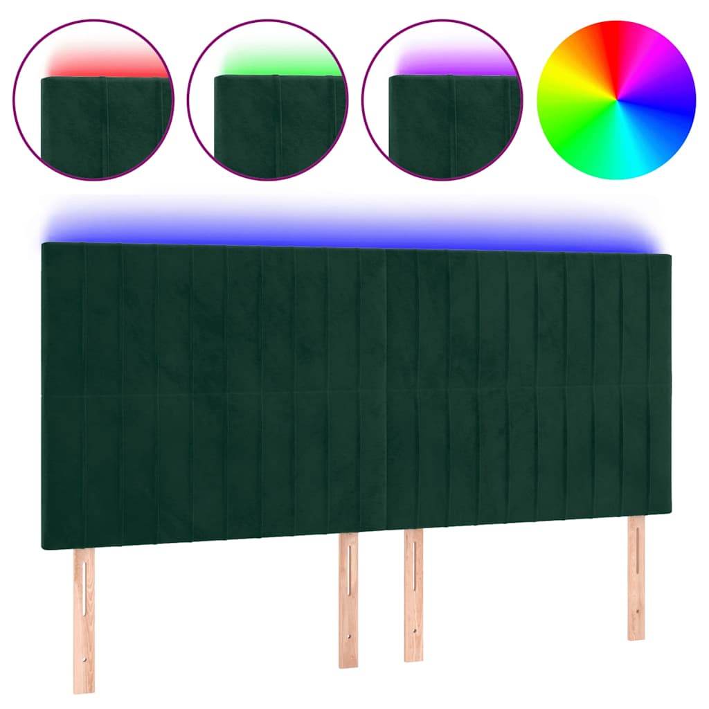sengegavl med LED-lys 200x5x118/128 cm fløjl mørkegrøn