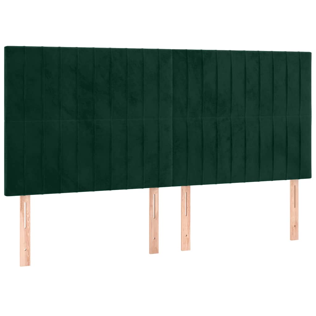 sengegavl med LED-lys 200x5x118/128 cm fløjl mørkegrøn