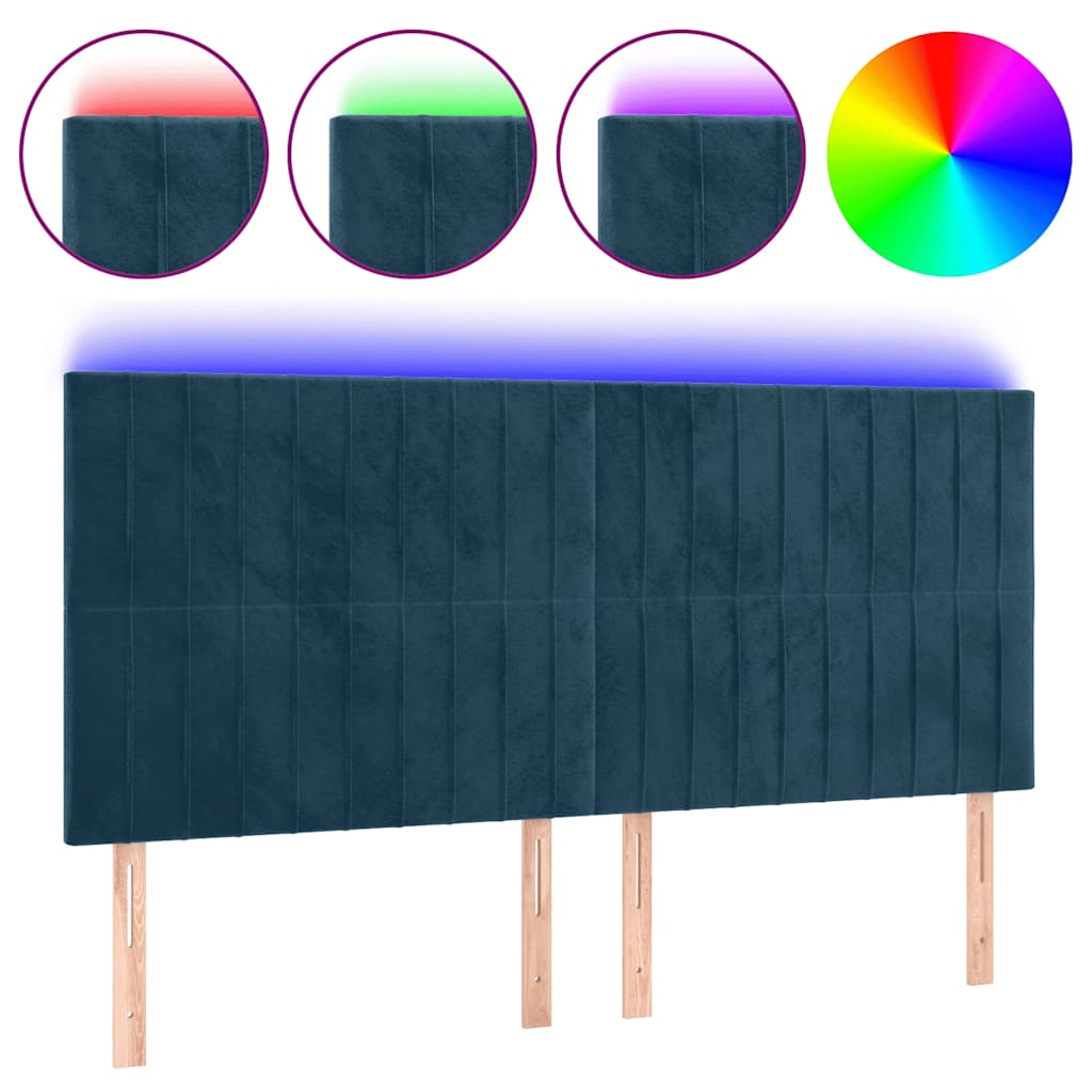sengegavl med LED-lys 200x5x118/128 cm fløjl mørkeblå