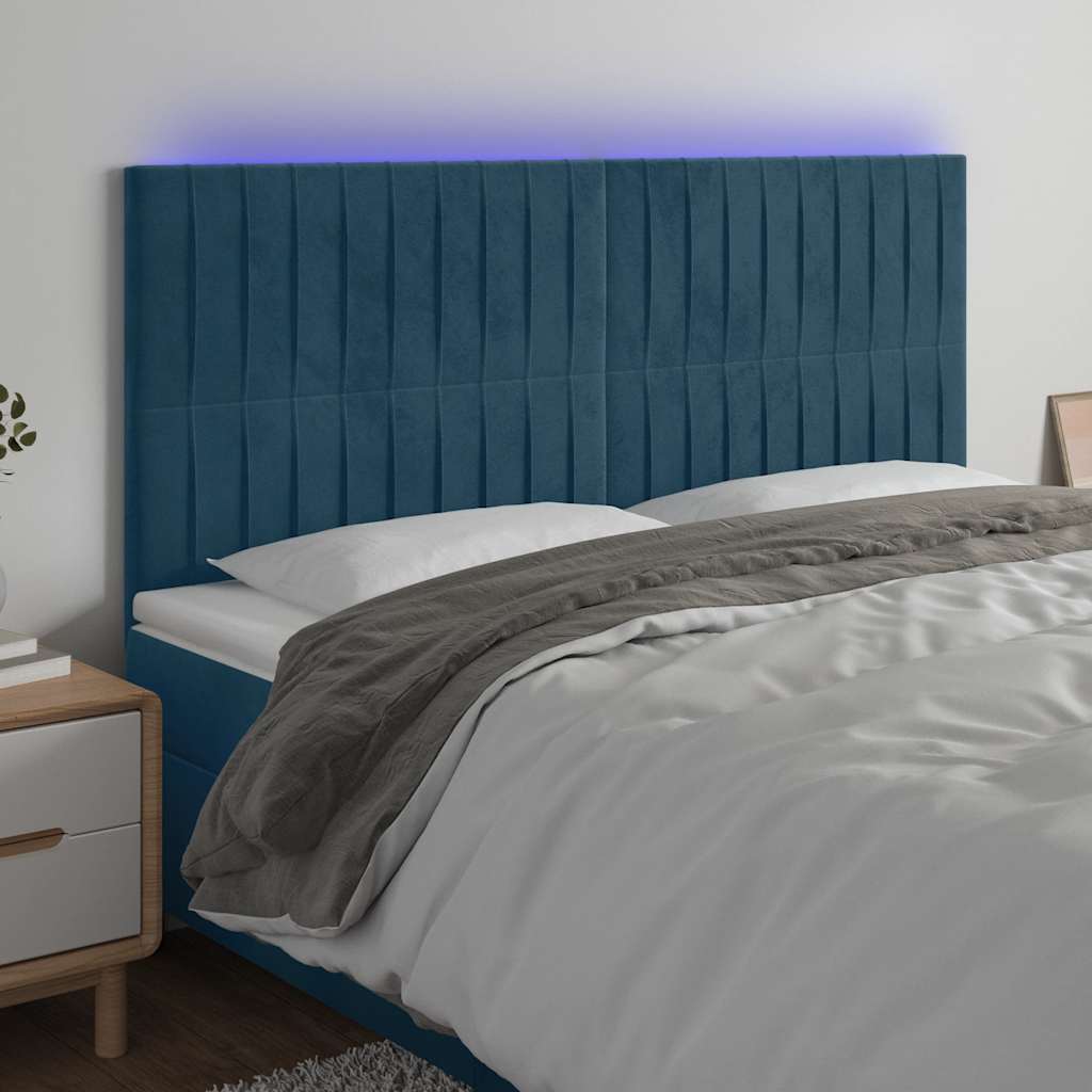 sengegavl med LED-lys 200x5x118/128 cm fløjl mørkeblå