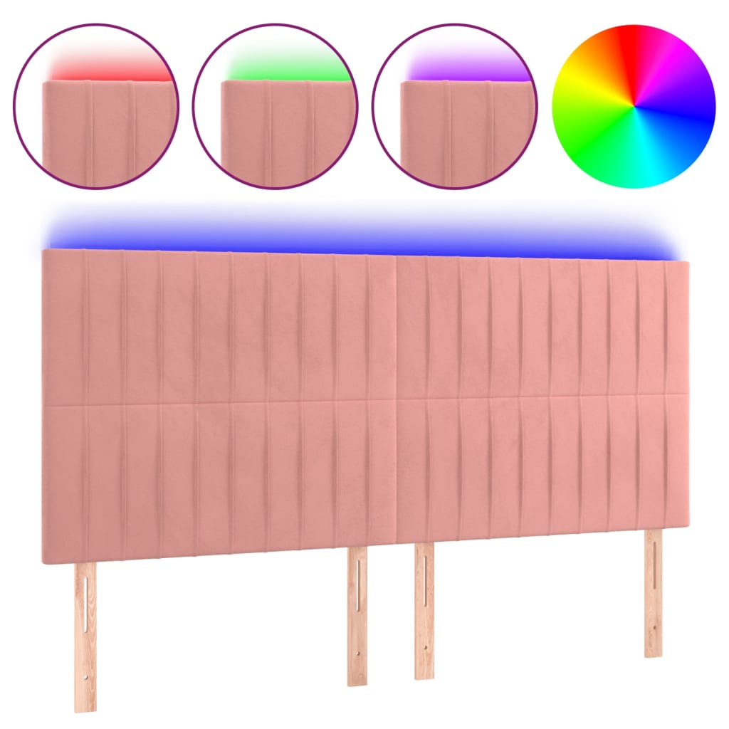 sengegavl med LED-lys 200x5x118/128 cm fløjl lyserød