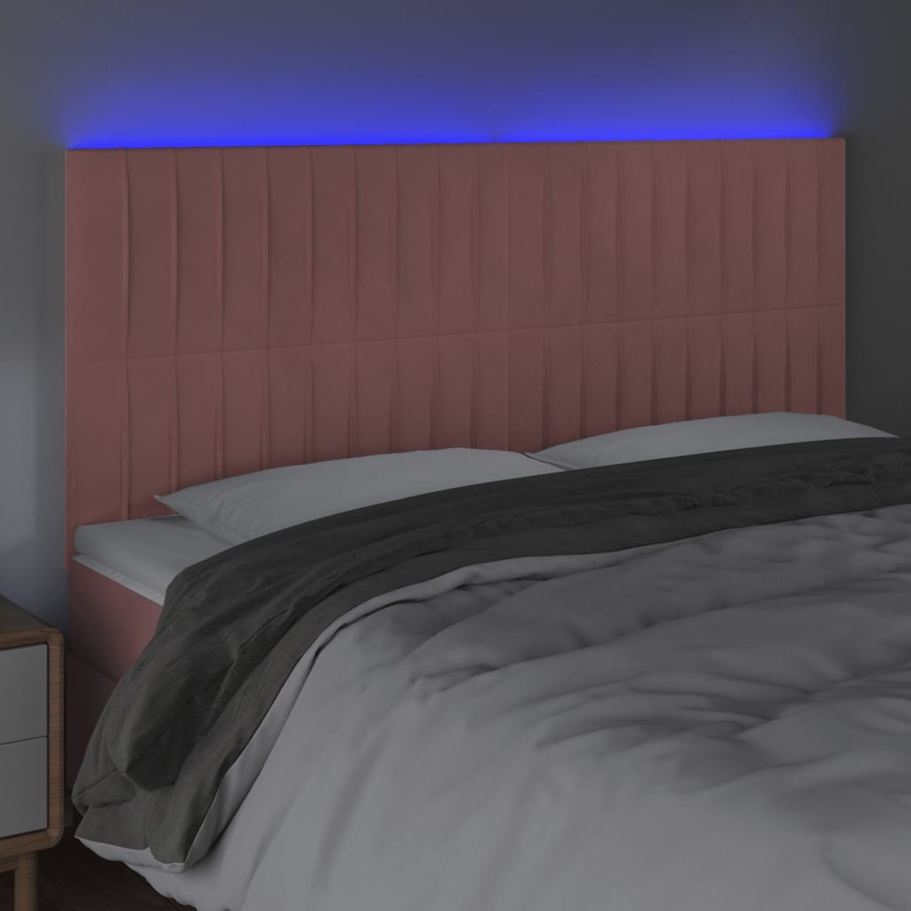 sengegavl med LED-lys 200x5x118/128 cm fløjl lyserød