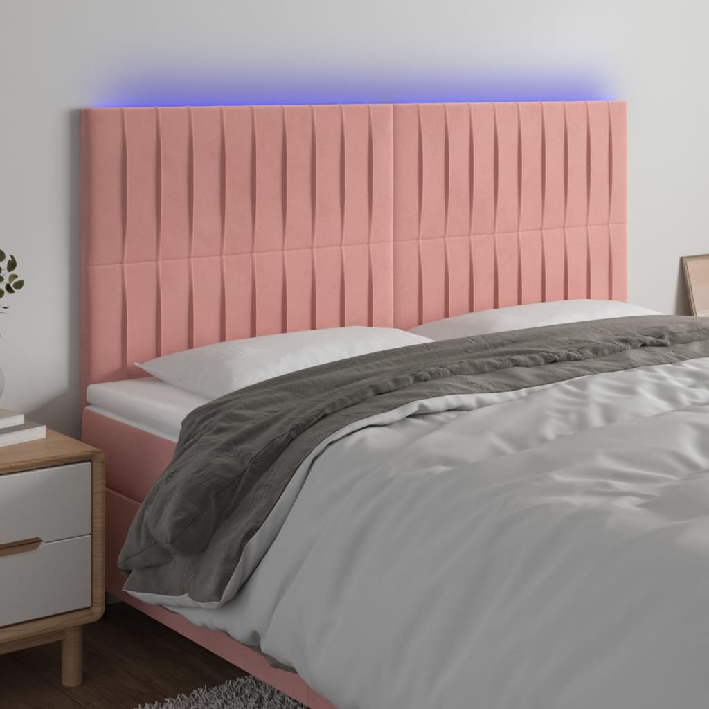 sengegavl med LED-lys 200x5x118/128 cm fløjl lyserød