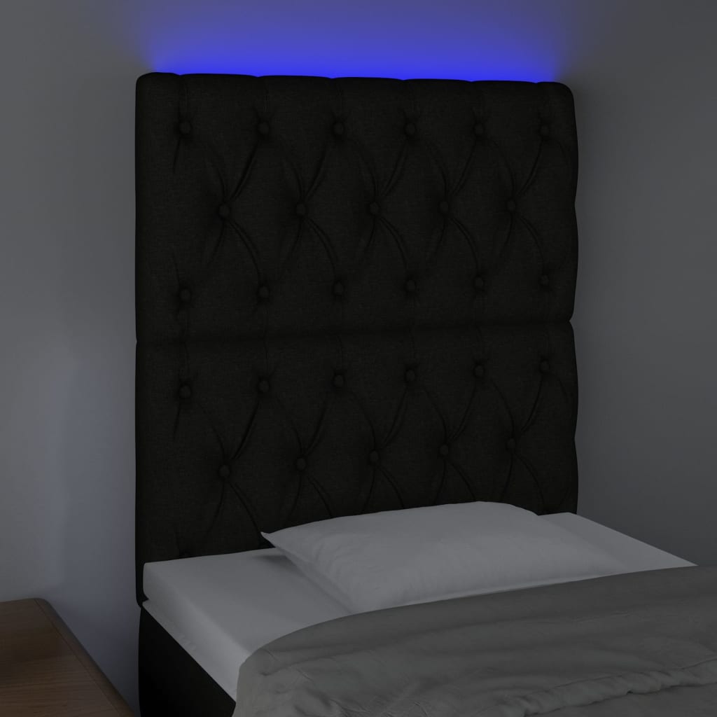 sengegavl med LED-lys 80x7x118/128 cm stof sort
