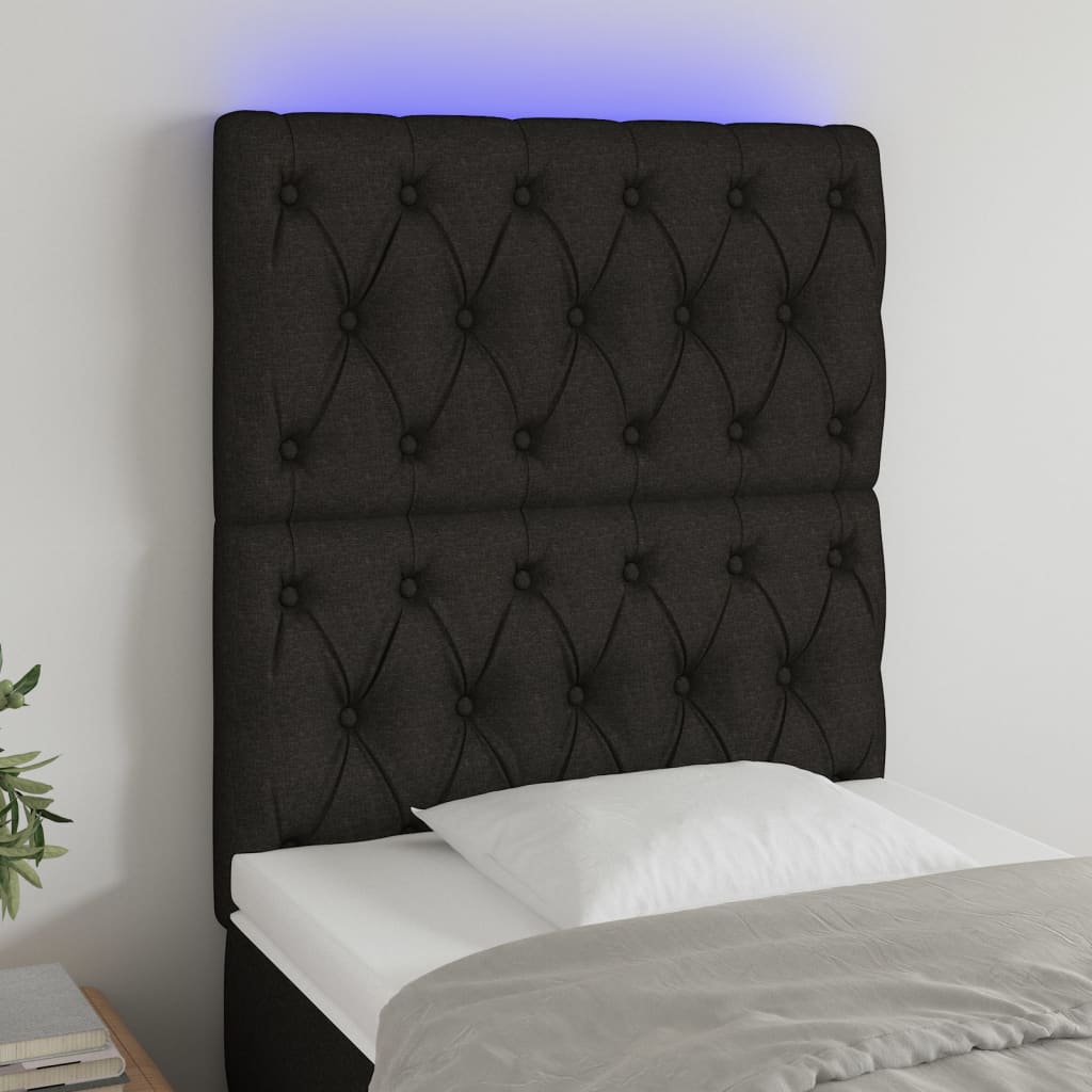 sengegavl med LED-lys 80x7x118/128 cm stof sort