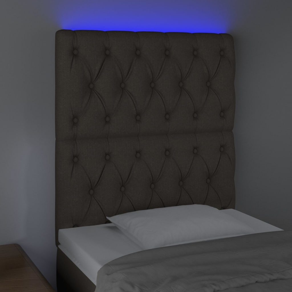 sengegavl med LED-lys 80x7x118/128 cm stof gråbrun