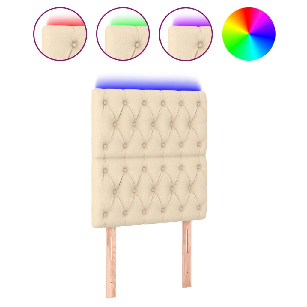 sengegavl med LED-lys 80x7x118/128 cm stof cremefarvet
