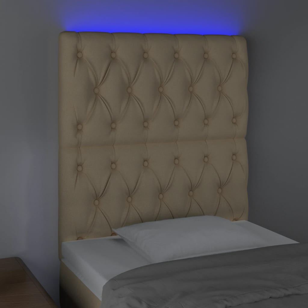 sengegavl med LED-lys 80x7x118/128 cm stof cremefarvet