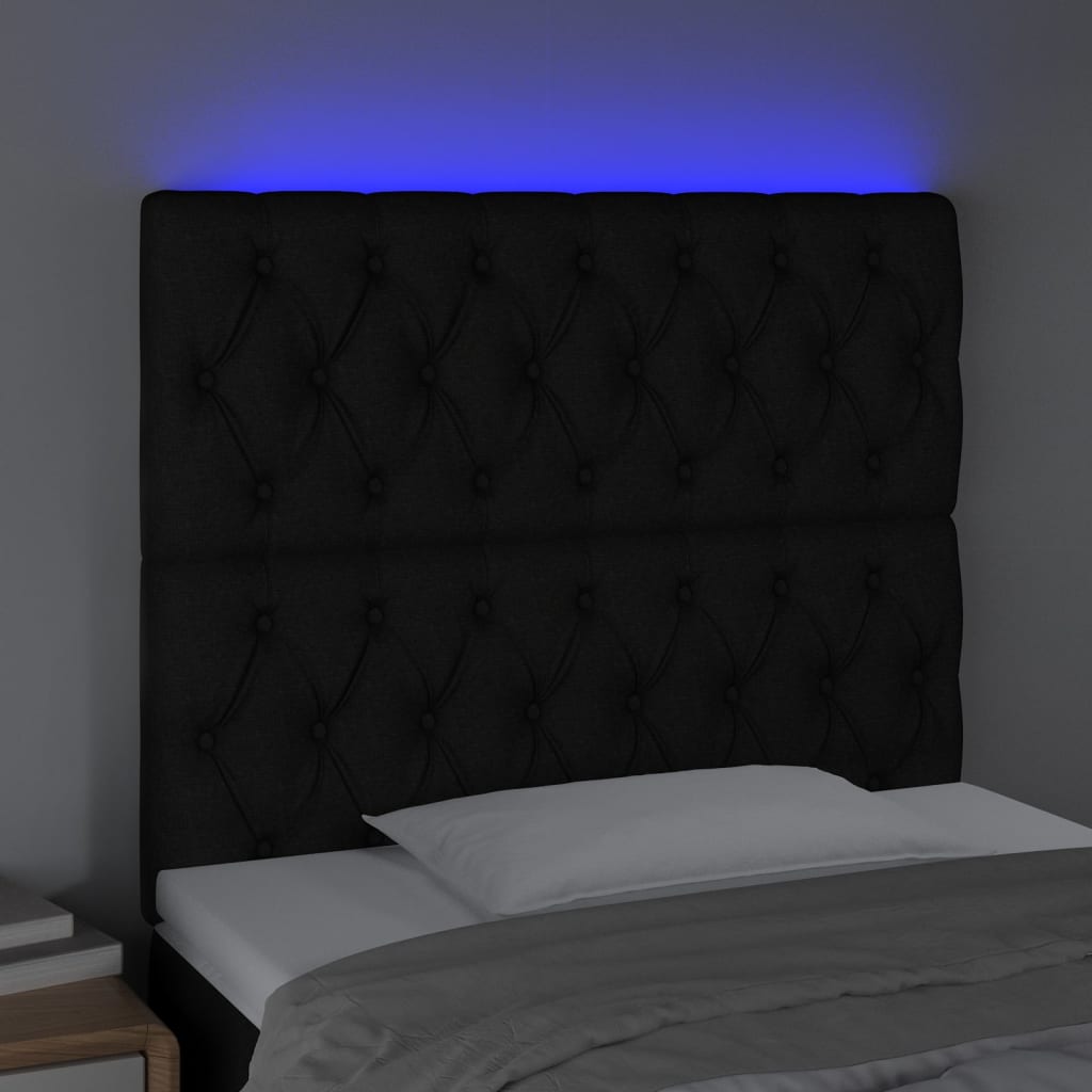 sengegavl med LED-lys 90x7x118/128 cm stof sort