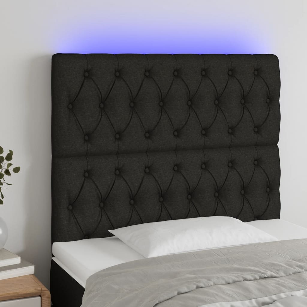 sengegavl med LED-lys 90x7x118/128 cm stof sort