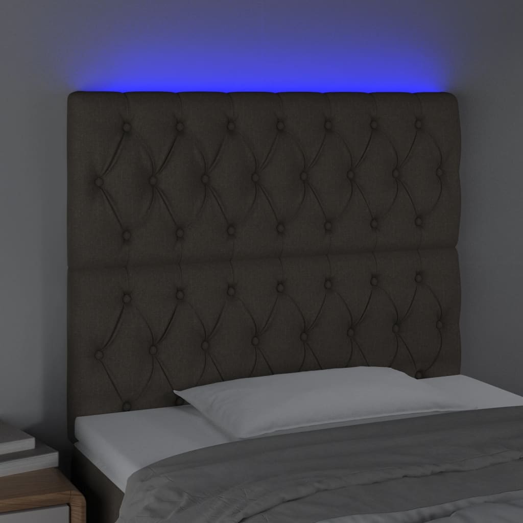 sengegavl med LED-lys 90x7x118/128 cm stof gråbrun