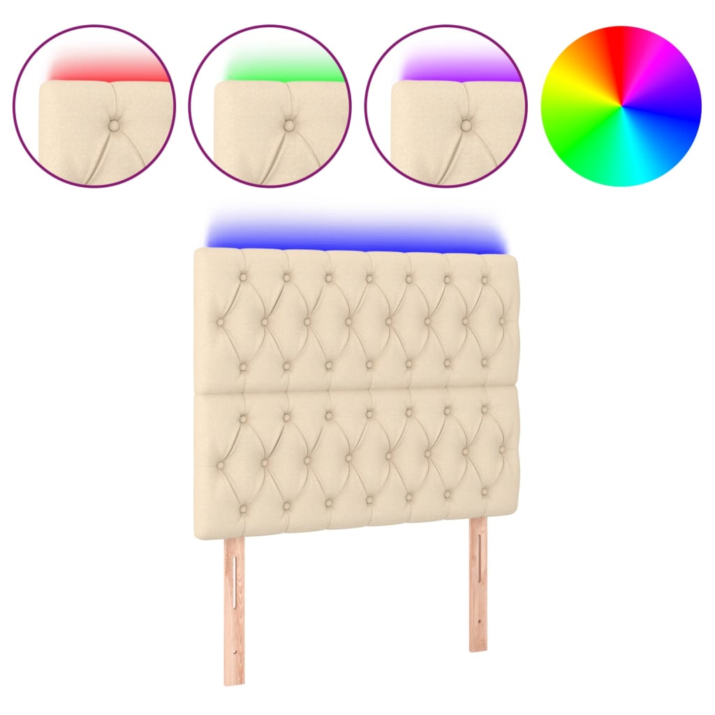 sengegavl med LED-lys 90x7x118/128 cm stof cremefarvet