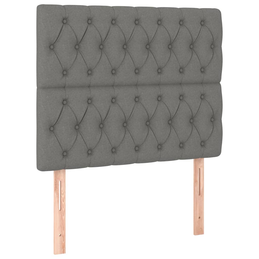 sengegavl med LED-lys 100x7x118/128 cm stof mørkegrå