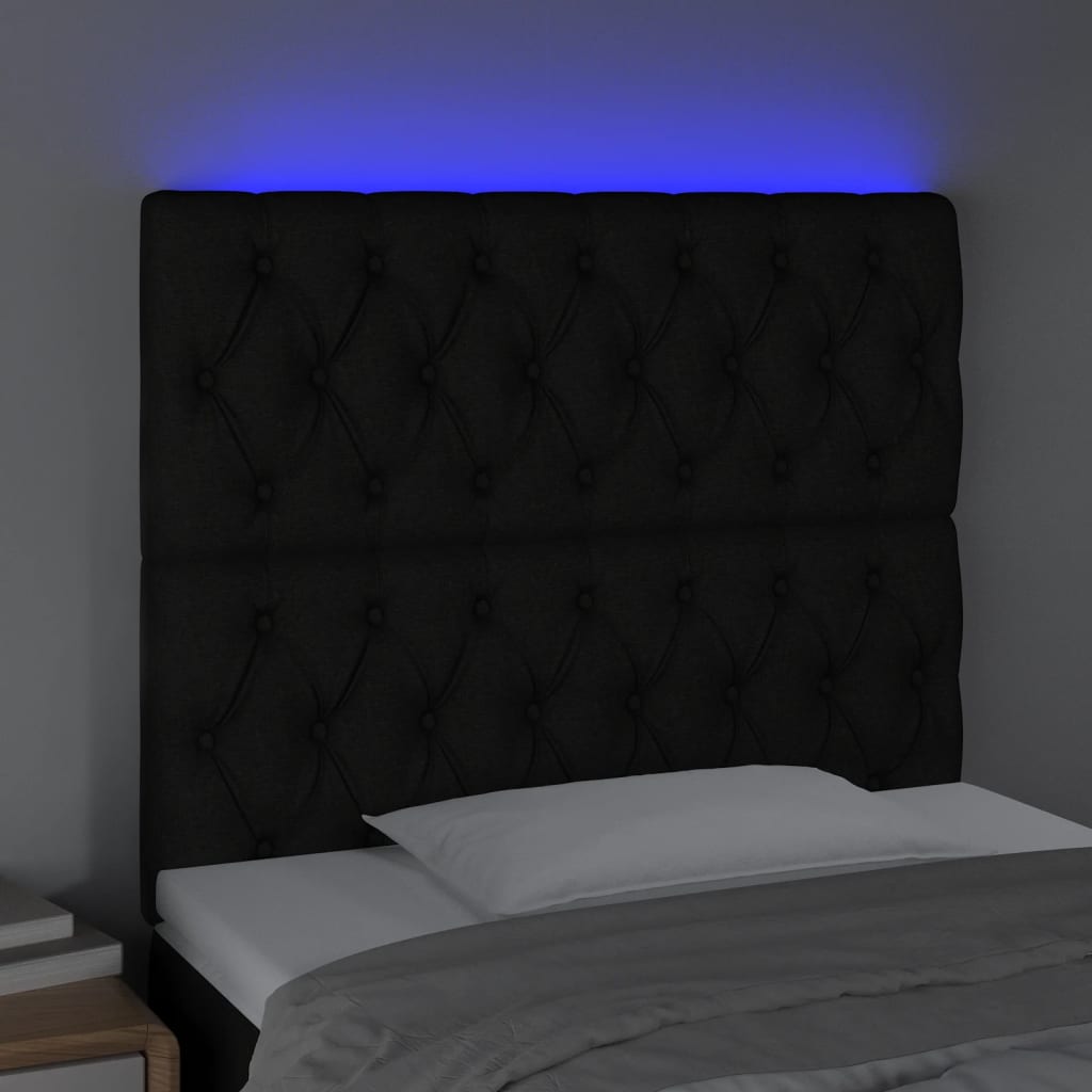 sengegavl med LED-lys 100x7x118/128 cm stof sort