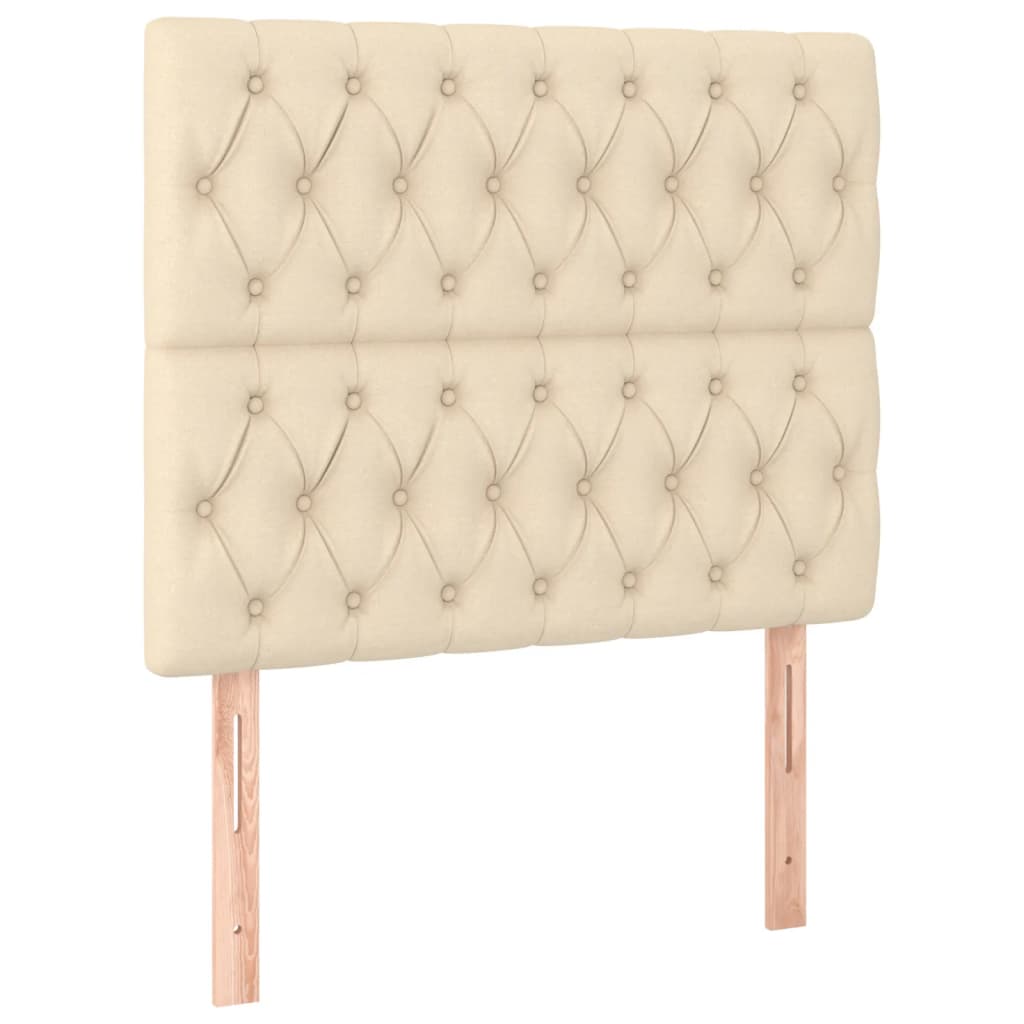 sengegavl med LED-lys 100x7x118/128 cm stof cremefarvet