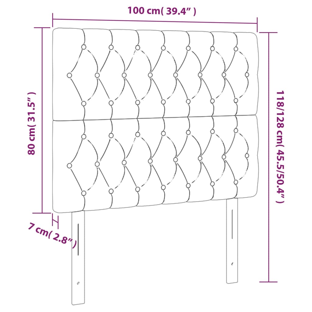 sengegavl med LED-lys 100x7x118/128 cm stof cremefarvet