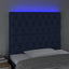 sengegavl med LED-lys 100x7x118/128 cm stof blå