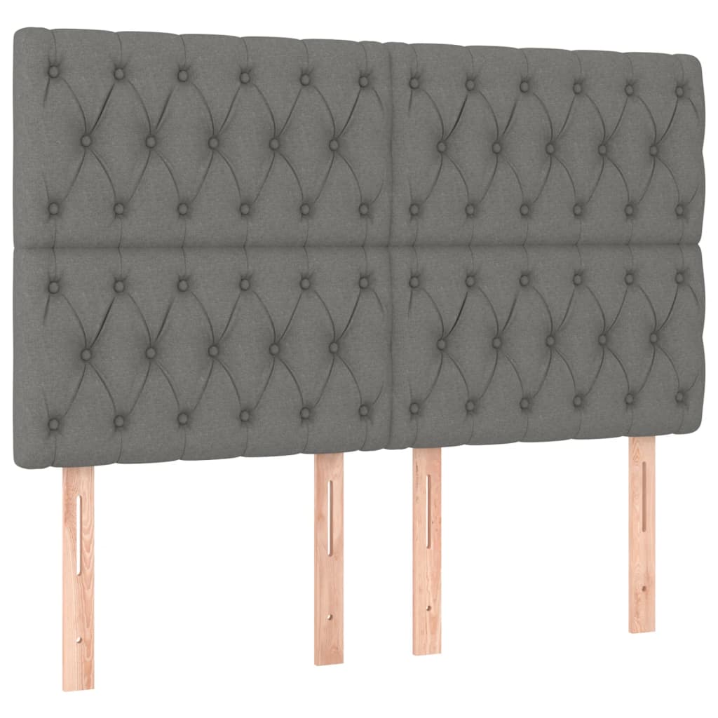 sengegavl med LED-lys 144x7x118/128 cm stof mørkegrå