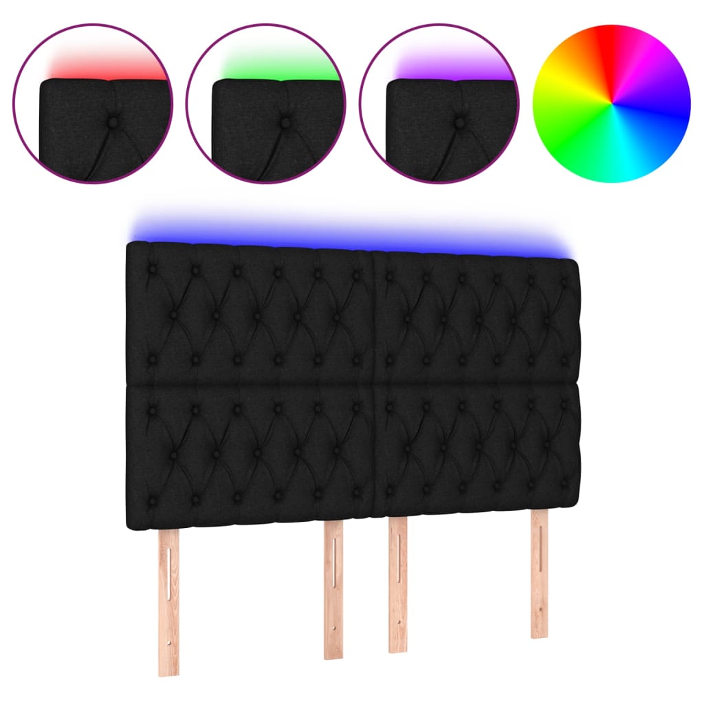 sengegavl med LED-lys 144x7x118/128 cm stof sort