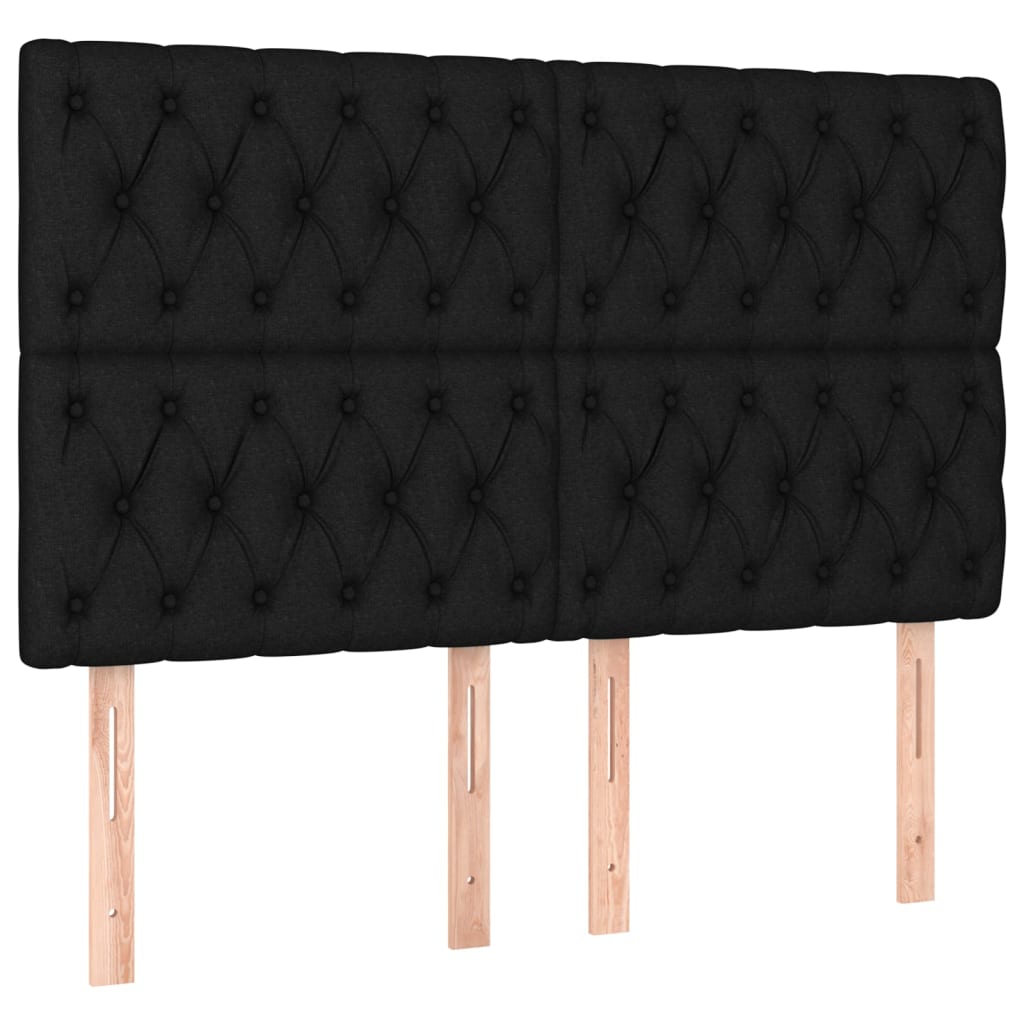 sengegavl med LED-lys 144x7x118/128 cm stof sort