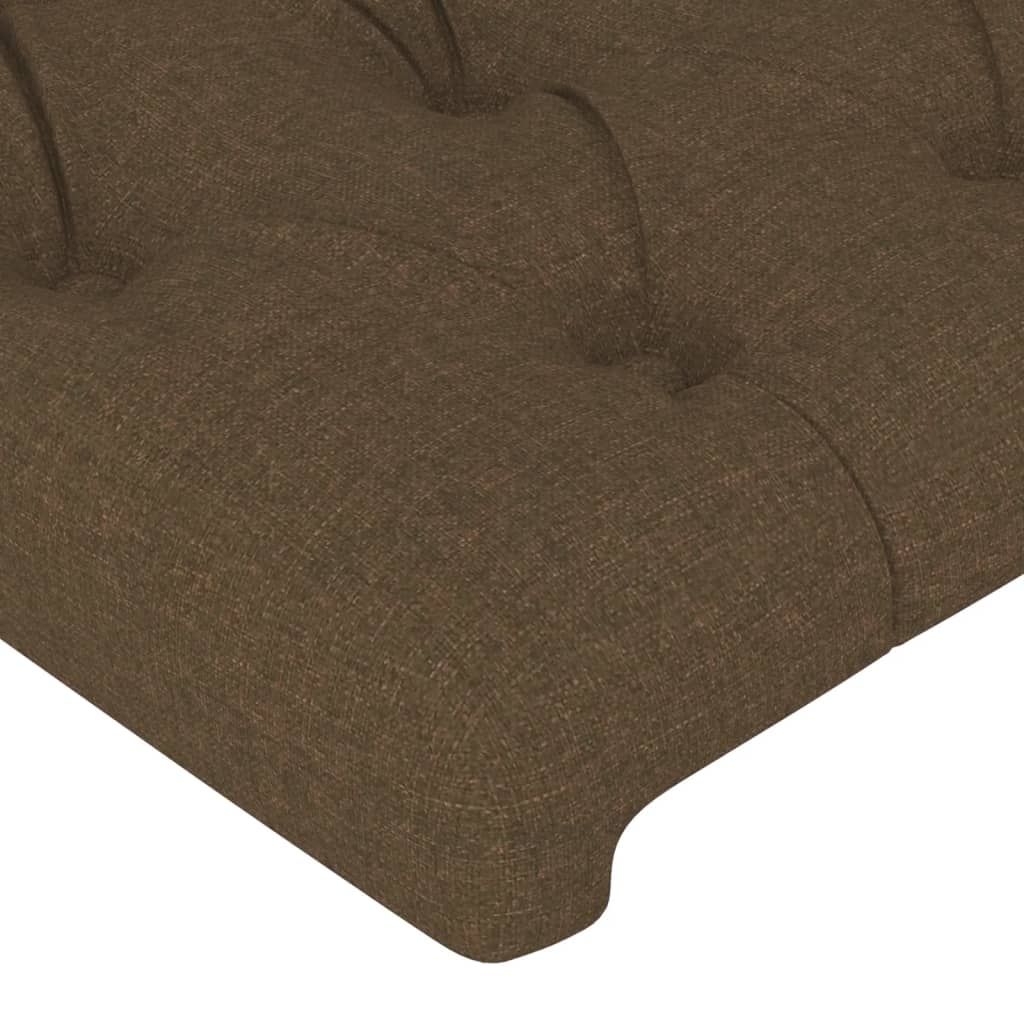 sengegavl med LED-lys 144x7x118/128 cm stof mørkebrun
