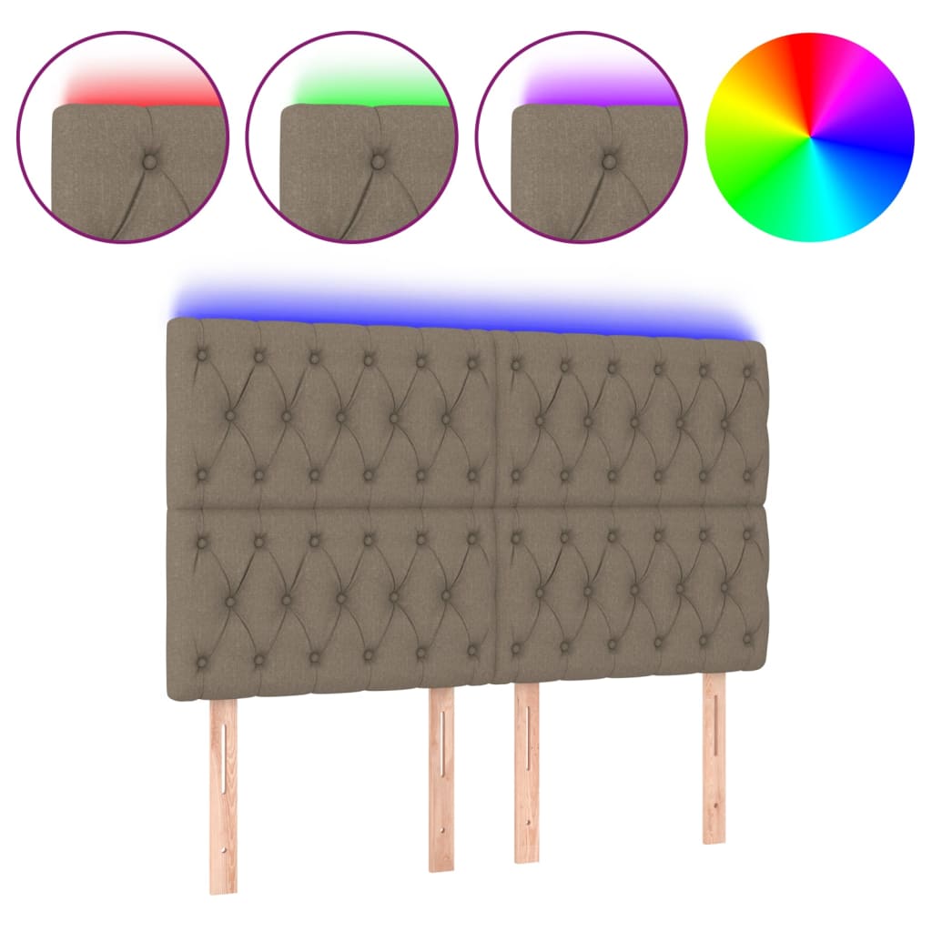 sengegavl med LED-lys 144x7x118/128 cm stof gråbrun