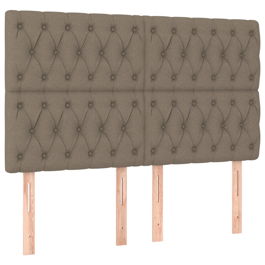 sengegavl med LED-lys 144x7x118/128 cm stof gråbrun