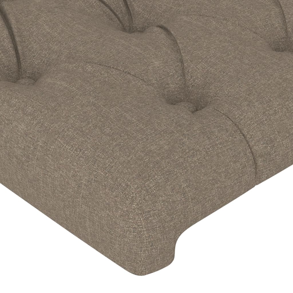 sengegavl med LED-lys 144x7x118/128 cm stof gråbrun