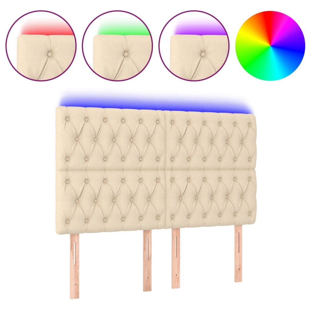 sengegavl med LED-lys 144x7x118/128 cm stof cremefarvet