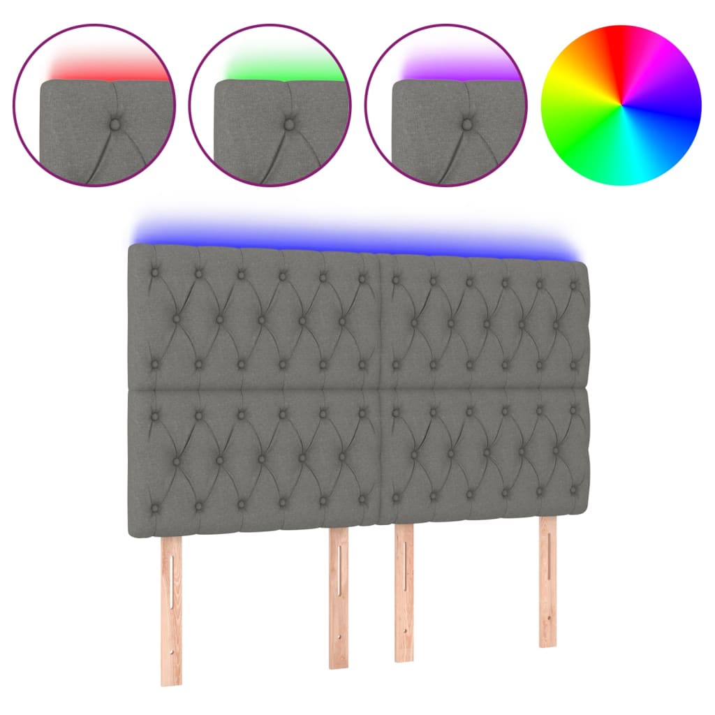 sengegavl med LED-lys 160x7x118/128 cm stof mørkegrå