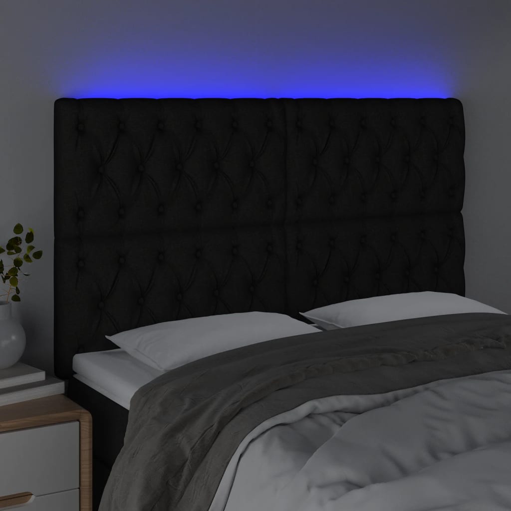 sengegavl med LED-lys 160x7x118/128 cm stof sort