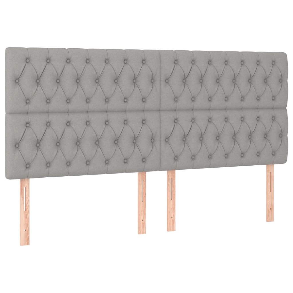sengegavl med LED-lys 180x7x118/128 cm stof lysegrå