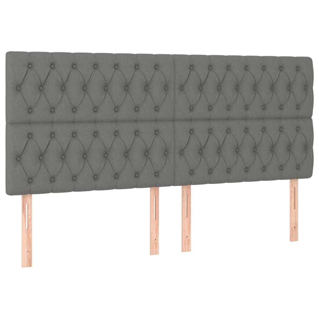 sengegavl med LED-lys 180x7x118/128 cm stof mørkegrå