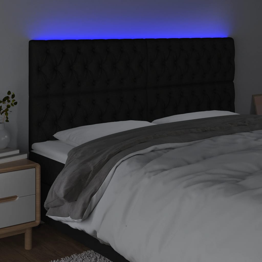 sengegavl med LED-lys 180x7x118/128 cm stof sort