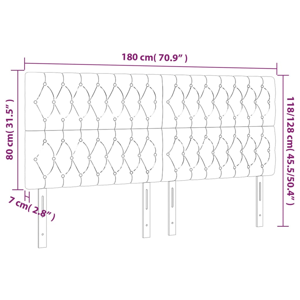 sengegavl med LED-lys 180x7x118/128 cm stof sort
