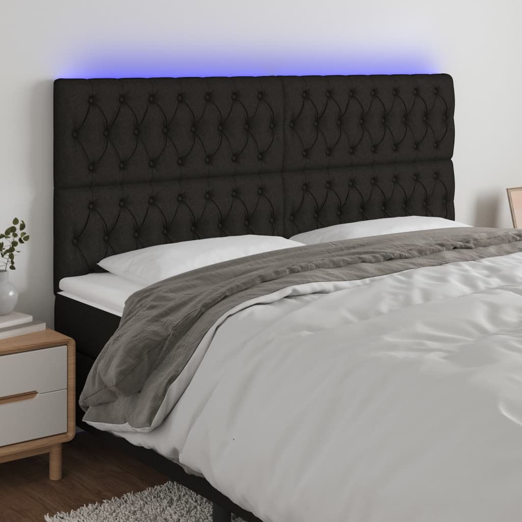 sengegavl med LED-lys 180x7x118/128 cm stof sort