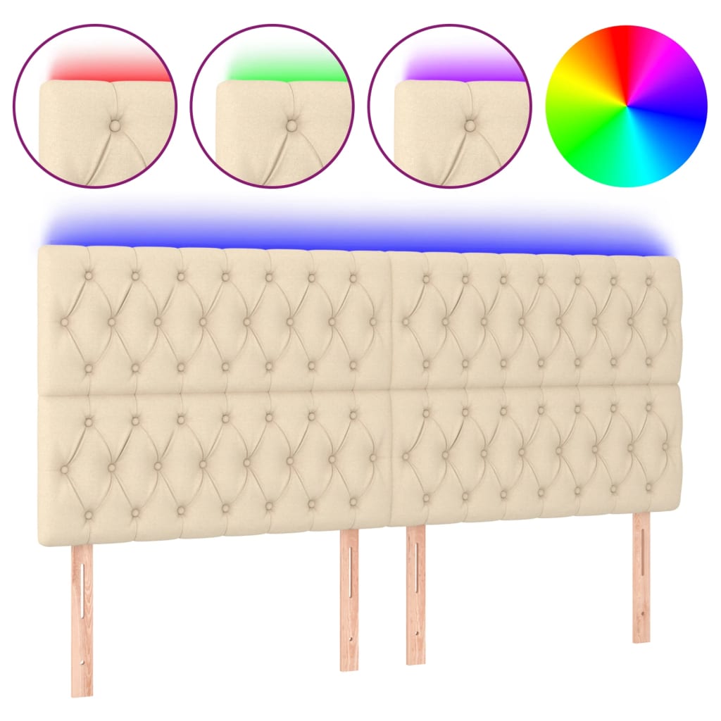 sengegavl med LED-lys 180x7x118/128 cm stof cremefarvet